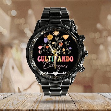 Discover Spanish Teacher Maestra Wild Flowers Cultivando Bilingues Baseball Tees Calendar Steel Band Watch