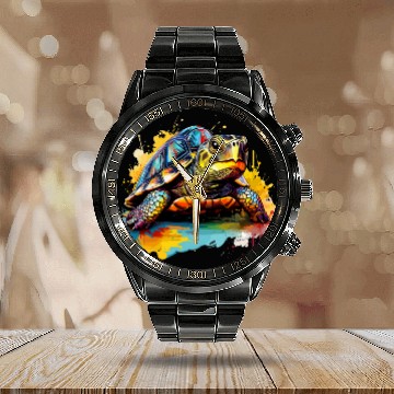Discover Colorful Splash Art Eastern Box Turtle Lover Baseball Tees Calendar Steel Band Watch