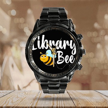 Discover Librarian Job Library Bee Librarian Funny Bumblebee Calendar Steel Band Watch
