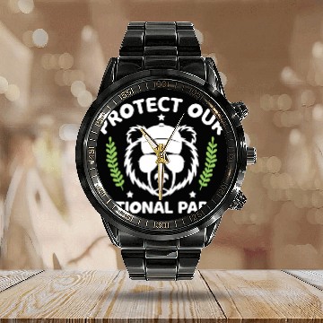 Discover Bear Pet Protect Our National Parks Outdoor Bear Environmentalist Calendar Steel Band Watch