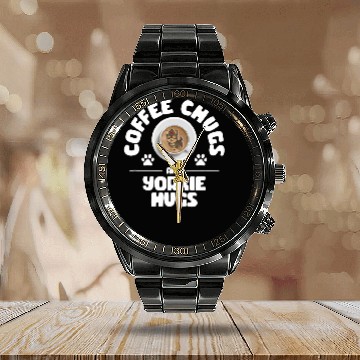 Discover Coffee Fun Chugs Yorkie Hugs Dog Lovers with Paw Prints Baseball Tees Calendar Steel Band Watch
