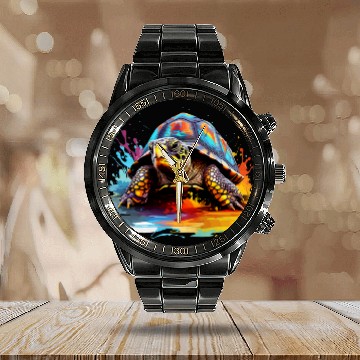 Discover Colorful Box Turtle Lover Splash Art Calendar Steel Band Watch