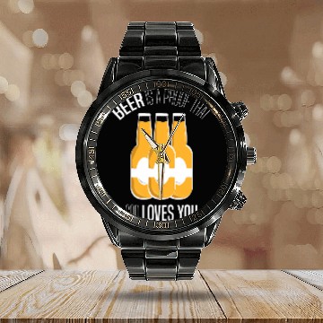 Discover Beer Fun Beer proof that god loves you beer drinking Zip Calendar Steel Band Watch