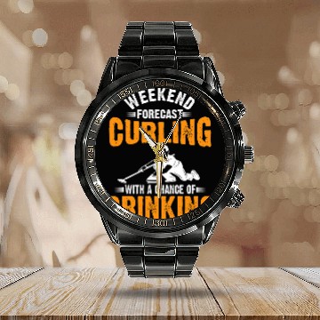 Discover Curling Drinking Curl Team Gift Zip Calendar Steel Band Watch