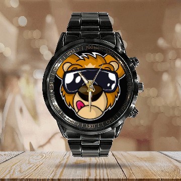 Discover Bear Pet Cool Teddy Bear with Tongue Out Calendar Steel Band Watch