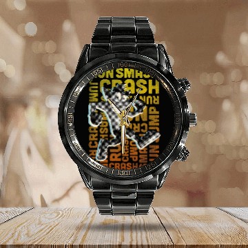 Discover Crash Bandicoot Run Smash Crash Gradient Text Logo Jumble Zip Calendar Steel Band Watch