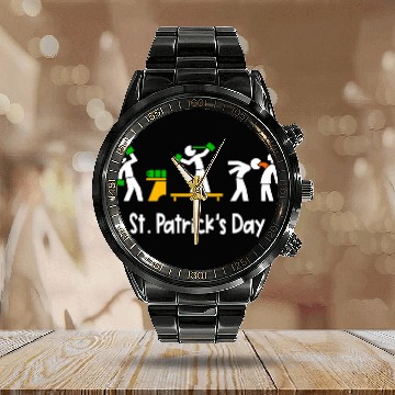 Discover Beer Fun St Patricks Day Men Drunk Green Beer Calendar Steel Band Watch