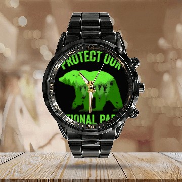 Discover Bear Pet Protect Our National Parks Outdoor Nature Bear Calendar Steel Band Watch