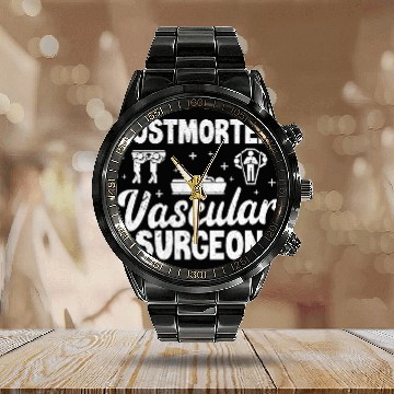 Discover Postmortem Vascular Surgeon Mortician Embalmer Coffin Grunge Calendar Steel Band Watch