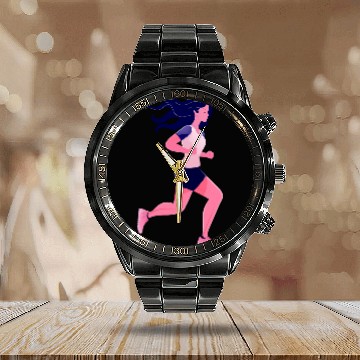 Discover Fitness Exercise Woman Runner Running Jogging Calendar Steel Band Watch
