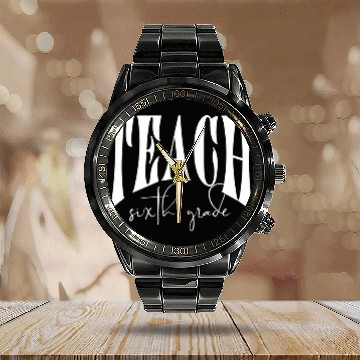 Discover Minimalist Retro TEACH Sixth Grade Growth Mindset Calendar Steel Band Watch