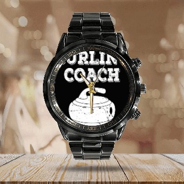 Discover Curling Coachs Curling Stone Curling Game Team Strategy Lover Zip Calendar Steel Band Watch