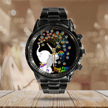 Discover Elephant Pet treat people with kindness Calendar Steel Band Watch