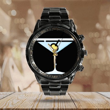 Discover Martini Glass Green Olive Bartender Vodka Gin Cocktail Drink 21 Calendar Steel Band Watch