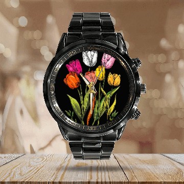Discover Penguin Pet Floral Bright Tulips Botanical art 1 Baseball Tees Calendar Steel Band Watch