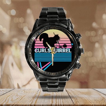 Discover Curling Stone Curling Player Retro Curlsquirrel Calendar Steel Band Watch