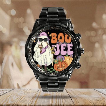Discover Coffee Fun Boojee ghosts Drinking Coffee Spooky Halloween Pumpkin Baseball Tees Calendar Steel Band Watch