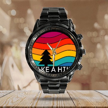 Discover Hiking s Take a Hike Retro Design Camping Baseball Tees Calendar Steel Band Watch