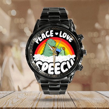 Discover Peace Love Speech Therapy Speech Language Pathologist SLP Calendar Steel Band Watch