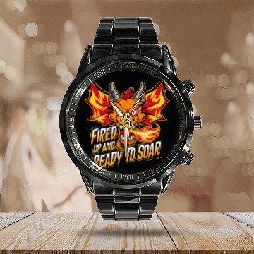 Discover Dragon Pet Face Fantasy Graphic Fired Up And Ready To Soar Calendar Steel Band Watch