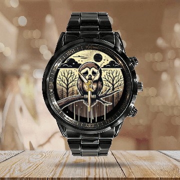 Discover Owl Pet Lonely Owl Sad Melancholic Graphic S32 Calendar Steel Band Watch