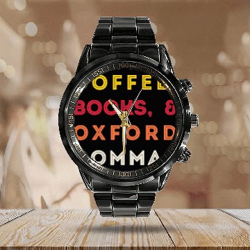 Discover Coffee Fun Books And Oxford Commas Grammar Nerd Gift 1 Baseball Tees Calendar Steel Band Watch