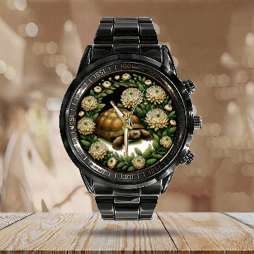 Discover Turtle Pet Box Turtle Illustration Floral Box Turtles Zip Calendar Steel Band Watch