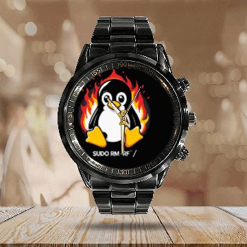 Discover Penguin Pet Funny Linux Penguin Tux Computer Science Idea Calendar Steel Band Watch