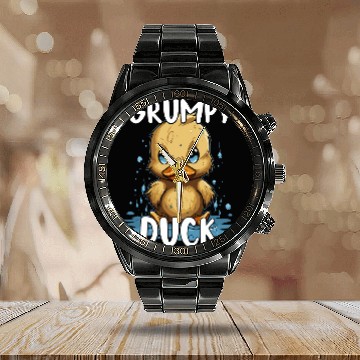 Discover Duck Pet Grumpy Duck Cute Cranky Sour Duckling Short Temper Kawaii Baseball Tees Calendar Steel Band Watch