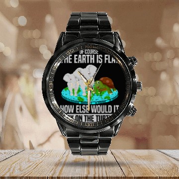 Discover Turtle Pet Flat Earth Society Turtle Elephants of Course Earth Is Flat Baseball Tees Calendar Steel Band Watch