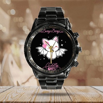 Discover Cute albino bat flying designed by Cuddly Bats comics Calendar Steel Band Watch