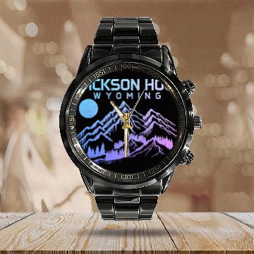 Discover Jackson Hole Wyoming Skis Snowboard Winter vintages Mountains Calendar Steel Band Watch