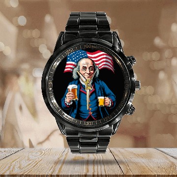 Discover Beer Fun Boozing Benjamin Franklin With Beer Mug Baseball Tees Calendar Steel Band Watch