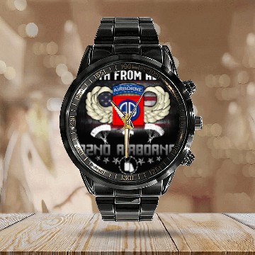 Discover Death From Above 82nd Airborne Division Paratrooper Flag Calendar Steel Band Watch