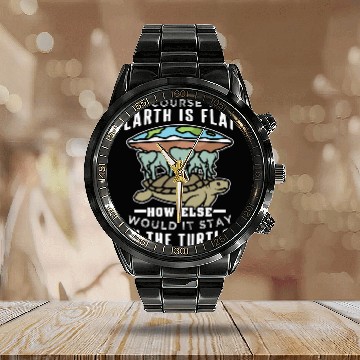 Discover Turtle Pet Flat Earth Turtle Design For Conspiracy Theorist Baseball Tees Calendar Steel Band Watch