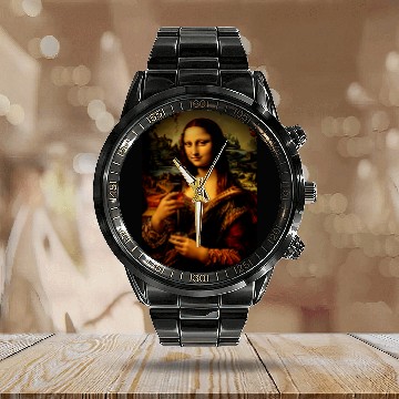 Discover Wines Fun Mona Lisa Painting Art Mom Dad Calendar Steel Band Watch
