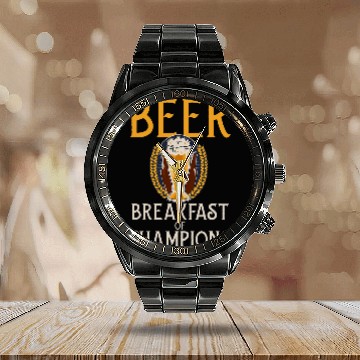 Discover Beer Fun Beer Breakfast of Champions 2 Calendar Steel Band Watch