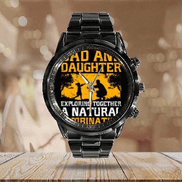 Discover Dad And Daughter WIlderness Explorer Camping Adventure 4 Zip Calendar Steel Band Watch