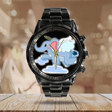 Discover Elephant Pet Angel wings Clouds Baseball Tees Calendar Steel Band Watch