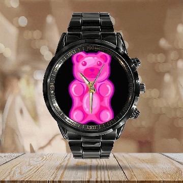 Discover Bear Pet Pink Gummy Bear Candy Calendar Steel Band Watch