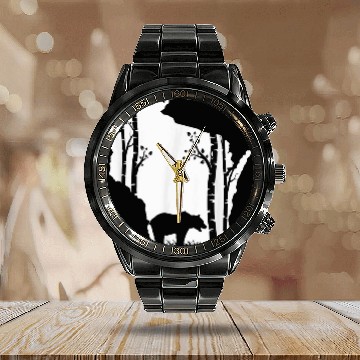 Discover Bear Pet Brown Grizzly Bear Hunting Wisconsin map Hunter Calendar Steel Band Watch