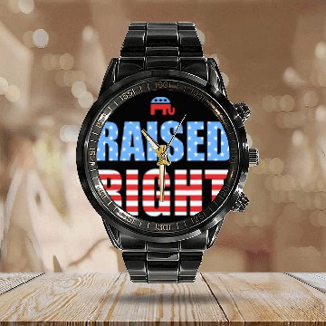 Discover Elephant Pet Raised Right Republican Elephant Funny Conservative Vote Calendar Steel Band Watch