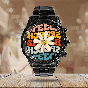 Discover Speech Language Pathologist Groovy Speech Therapist Calendar Steel Band Watch