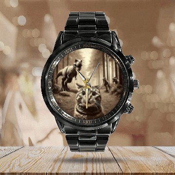 Discover Funny Last Selfie Of Cat Before TRexs Attack Hilarious Cat Calendar Steel Band Watch
