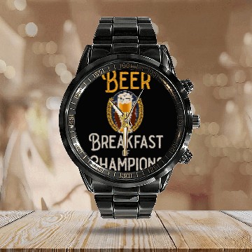 Discover Beer Fun Beer Breakfast of Champions Zip Calendar Steel Band Watch