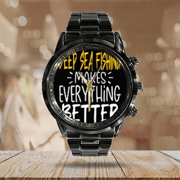 Discover Deep Sea Fishing Makes Everything Better Tuna Fish Lover Zip Calendar Steel Band Watch