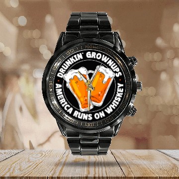 Discover Drunken Grownups American Dad Run On Beer Funny Baseball Tees Calendar Steel Band Watch
