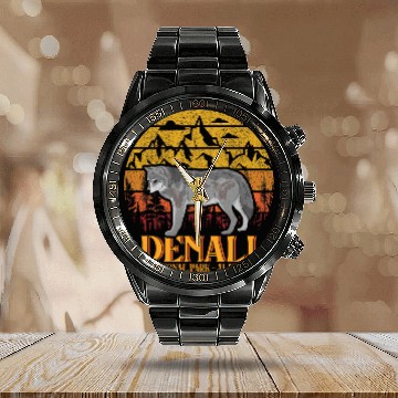 Discover Denali national park hiking nature outdoors camping mountain Baseball Tees Calendar Steel Band Watch
