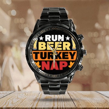 Discover Beer Fun Run Beer Turkey Nap For Thanksgiving Day Calendar Steel Band Watch