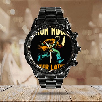 Discover Beer Fun Run Now Beer Later Funny Mud Run Running Beer Drinking Calendar Steel Band Watch